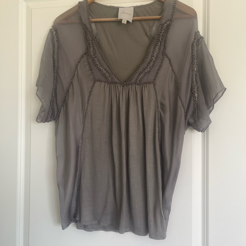 Saivana Gray Flutter Sleeve Blouse with Ruffled Details